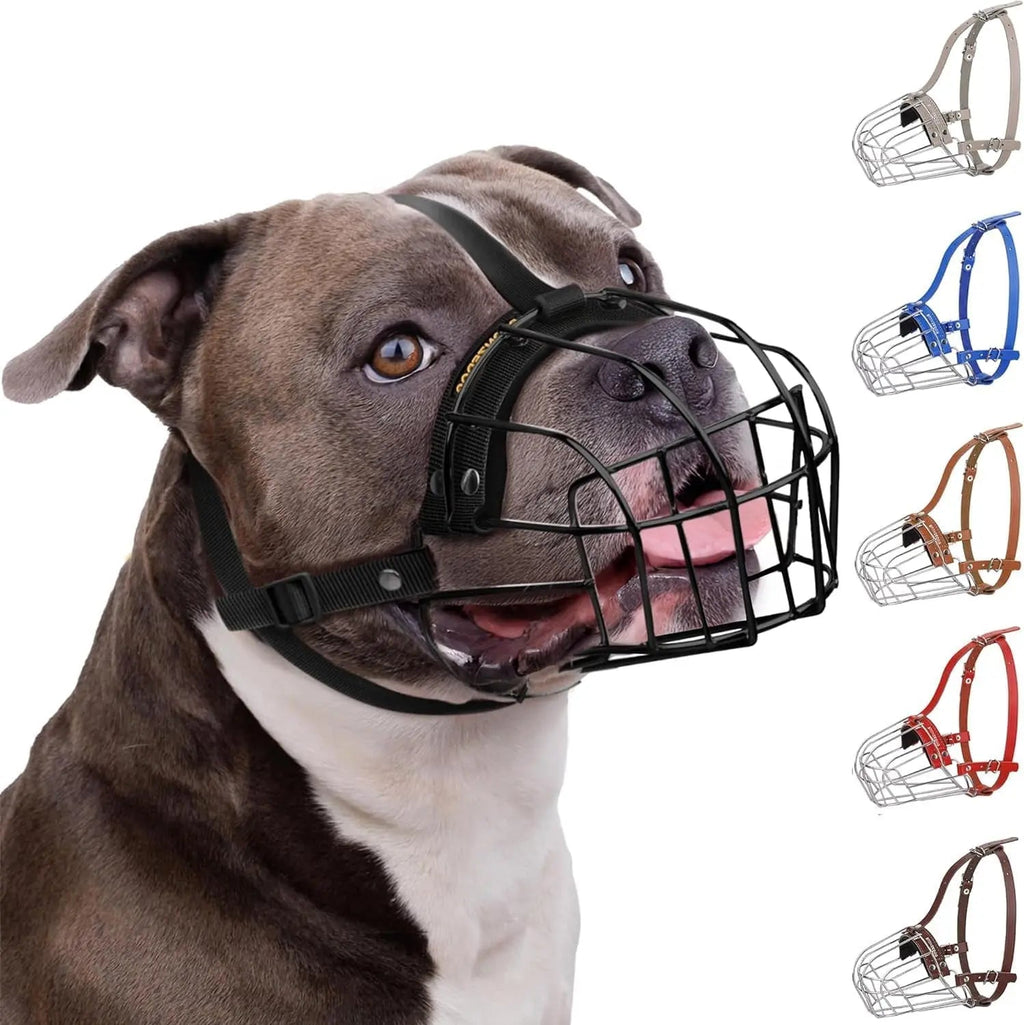 Metal Basket Dog Muzzle – Breathable, Leather Straps