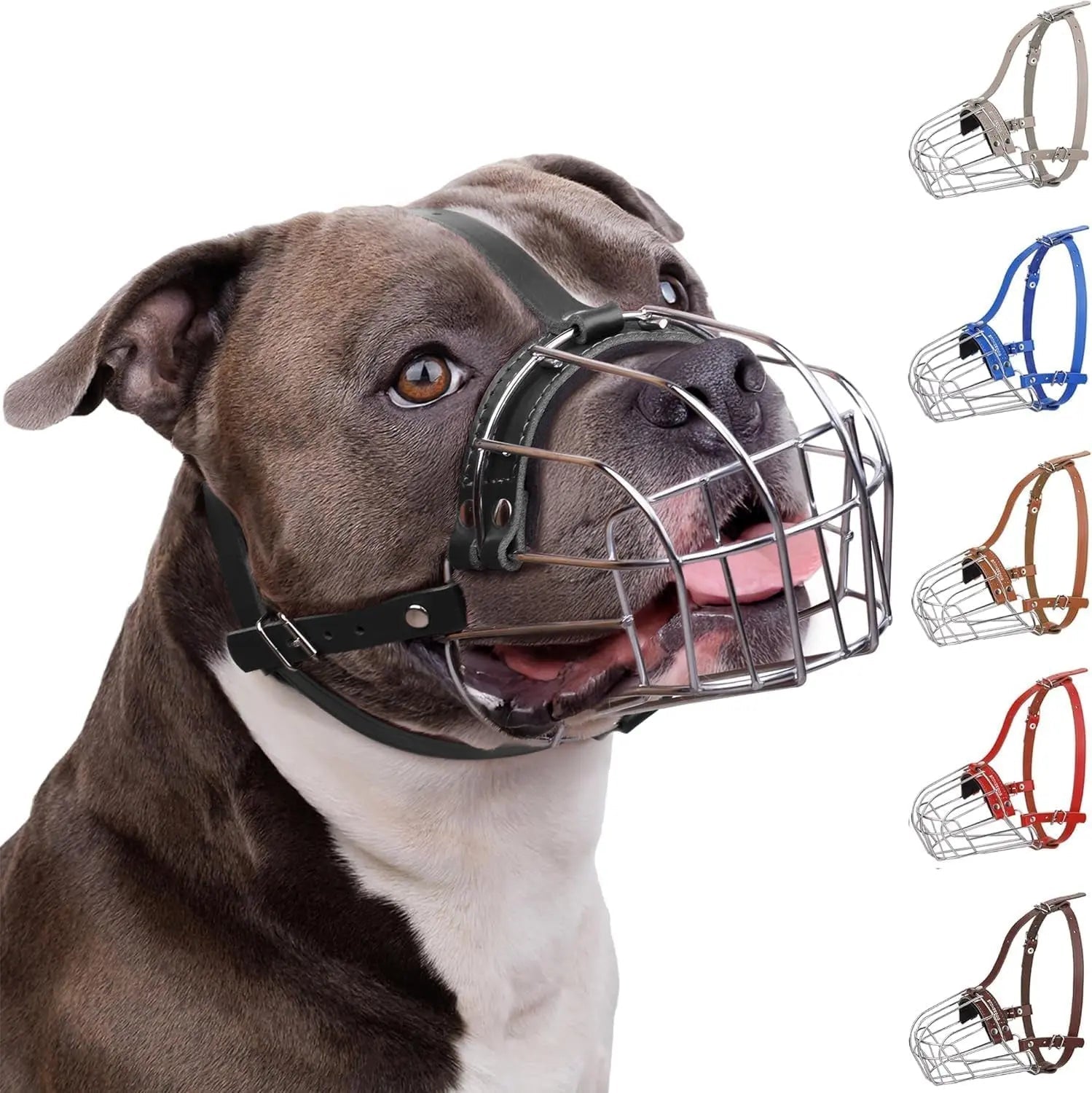 Metal Basket Dog Muzzle – Breathable, Leather Straps