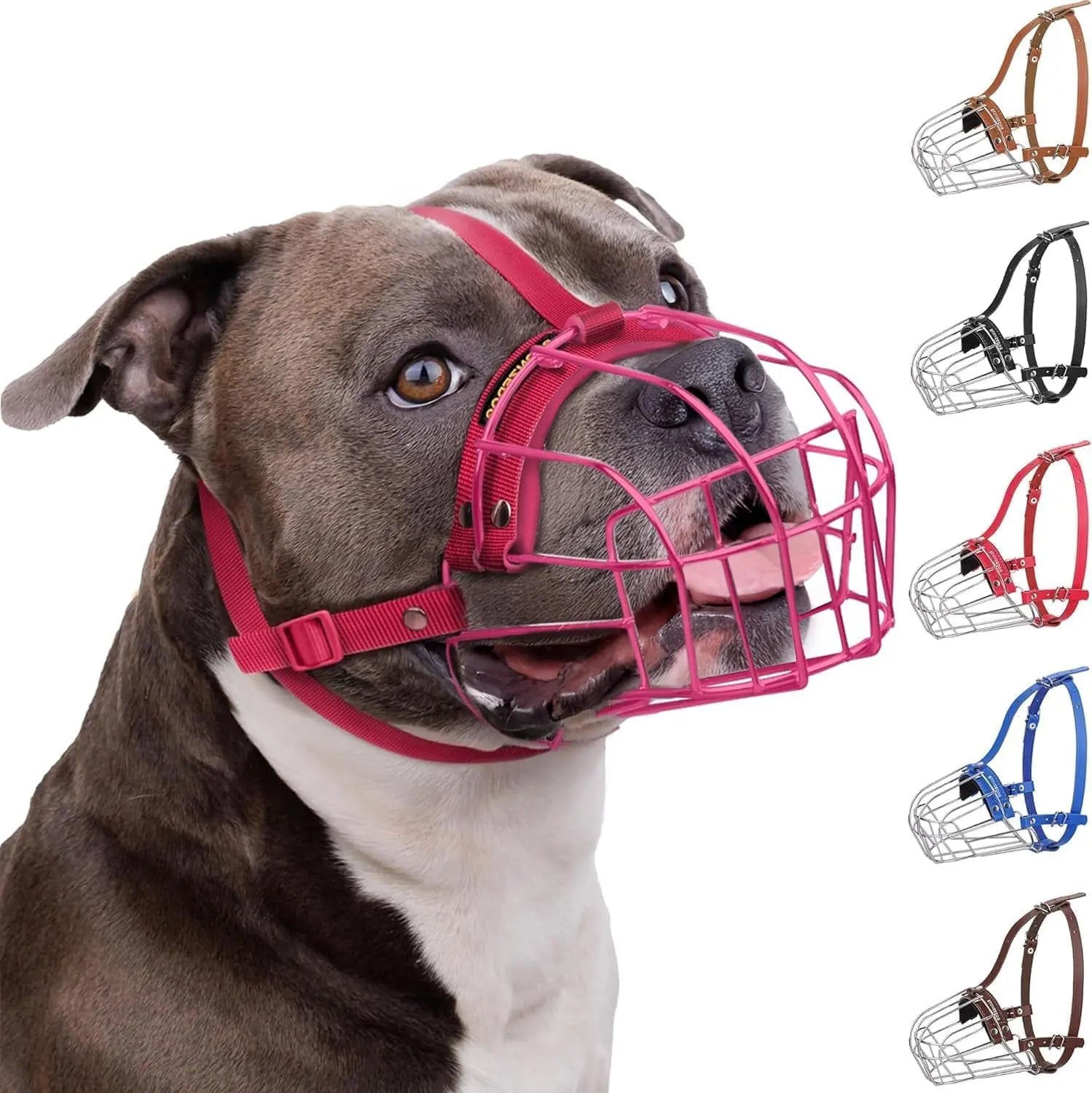 Metal Basket Dog Muzzle – Breathable, Leather Straps