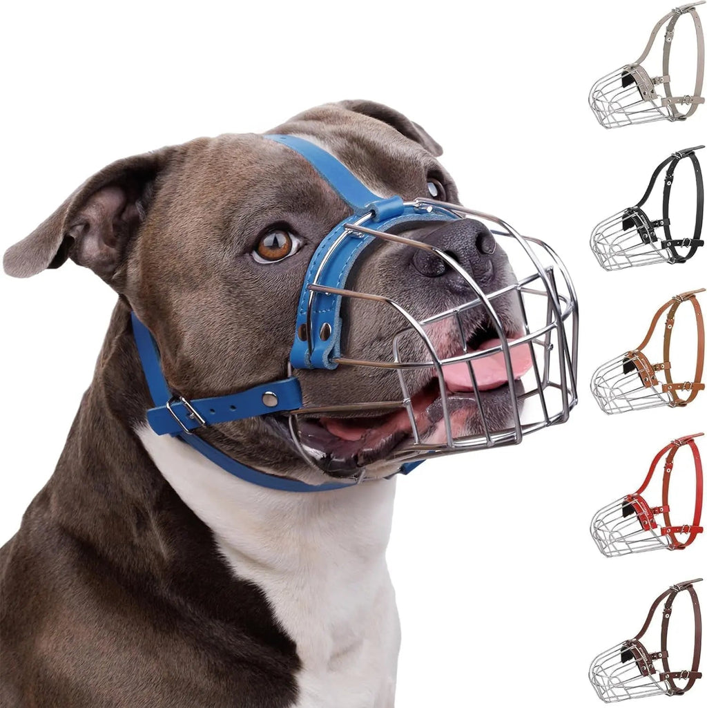 Metal Basket Dog Muzzle – Breathable, Leather Straps