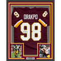 Framed Autographed/Signed Brian Orakpo 35x39 Washington Burgundy Football Jersey JSA COA