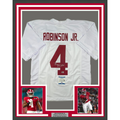 Framed Autographed/Signed Brian Robinson Jr. 35x39 Alabama White College Football Jersey Beckett BAS COA