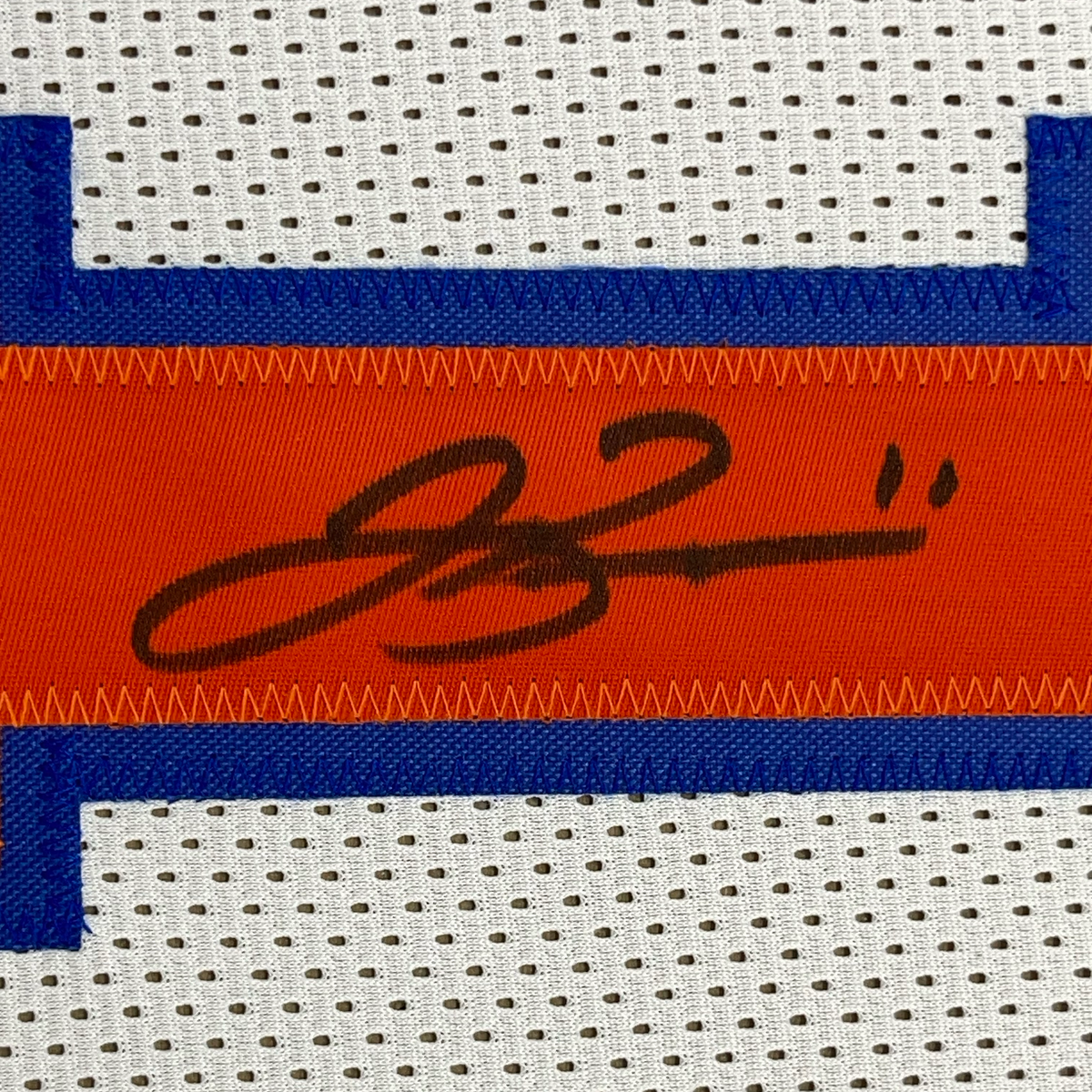 Framed Autographed/Signed Jalen Brunson 35x39 New York White Basketball Jersey PSA/DNA COA