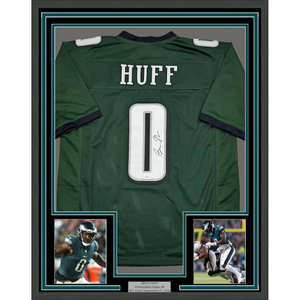 Framed Autographed/Signed Bryce Huff 35x39 Philadelphia Green Football Jersey JSA COA