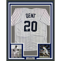 Framed Autographed/Signed Bucky Dent 35x39 New York Pinstripe Baseball Jersey Beckett BAS COA