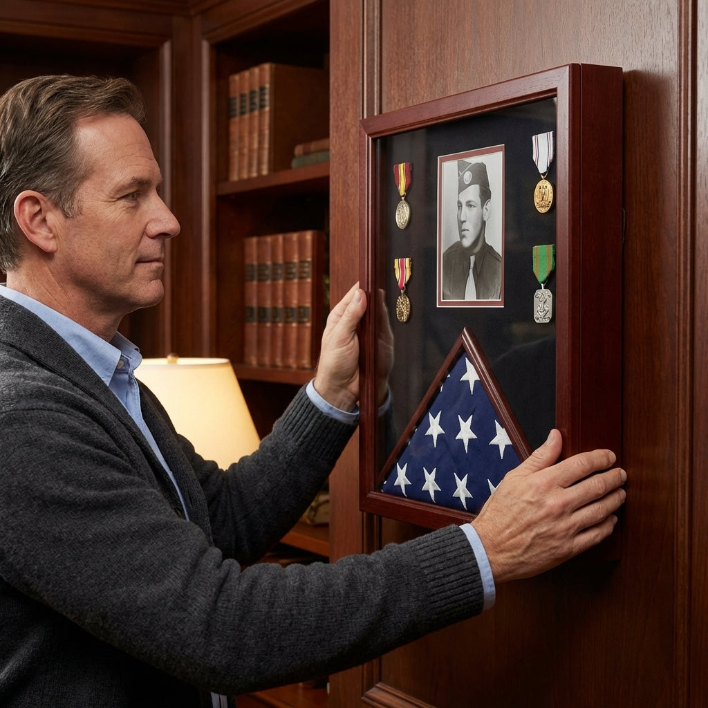 Photo Flag and Medal Display Case, Flag and Photo Frame 3" x 5".