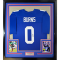 Framed Autographed/Signed Brian Burns 35x39 New York Blue Football Jersey JSA COA