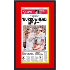 Framed Kansas City Star Burrowhead My A** AFC Conference Champions 14x24 Football Newspaper Cover Photo Professionally Matted