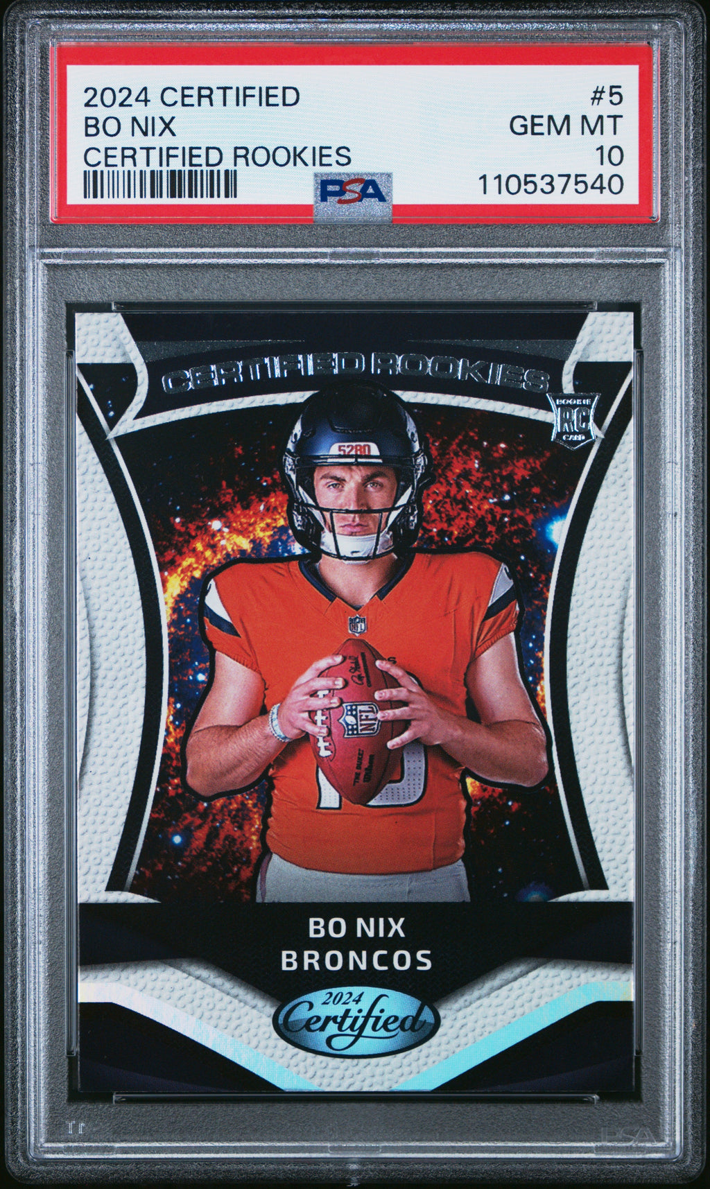 Graded 2024 Panini Certified Bo Nix #5 Certified Rookies Rookie RC Football Card PSA 10 Gem Mint