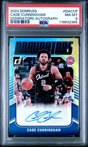 Graded 2024 Donruss Cade Cunningham #DACCP /49 Dominators Autograph Basketball Card PSA 8 NM-MT