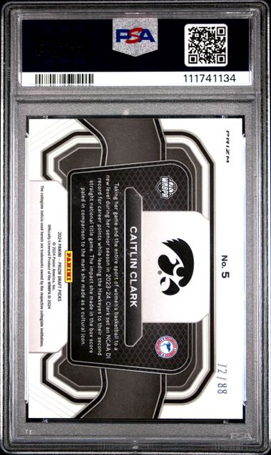 Graded 2024 Panini Prizm Draft Picks Caitlin Clark #5 /88 Campus Legends Red Scope Rookie RC Basketball Card PSA 10 Gem Mint