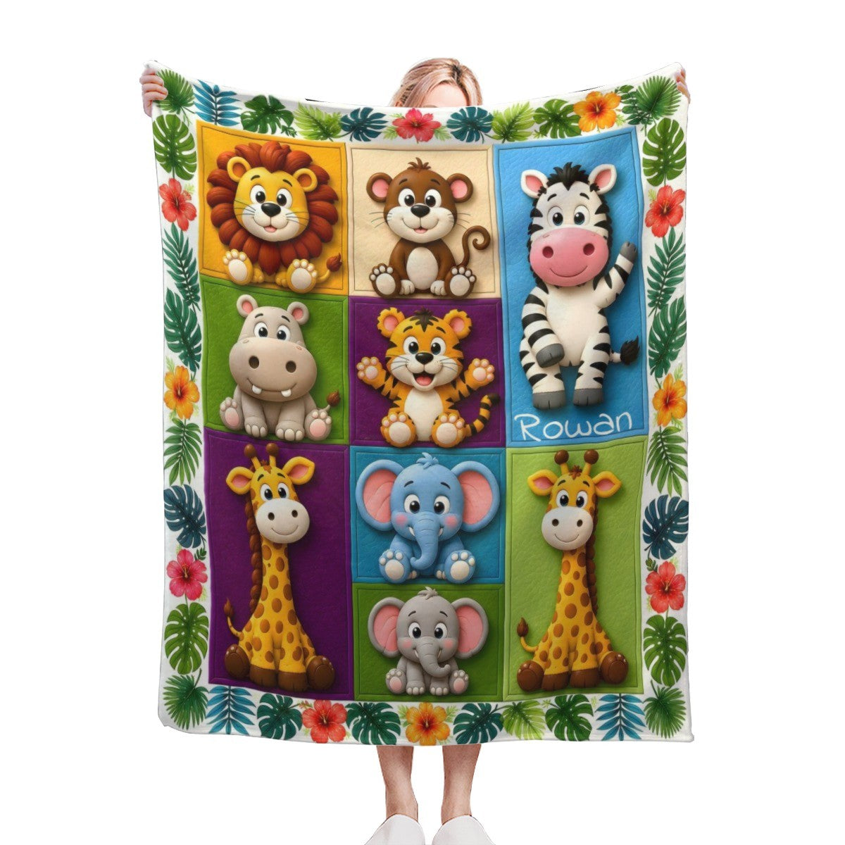 Personalised Safari Animals Name Blanket | 3D Effect Kids Gift