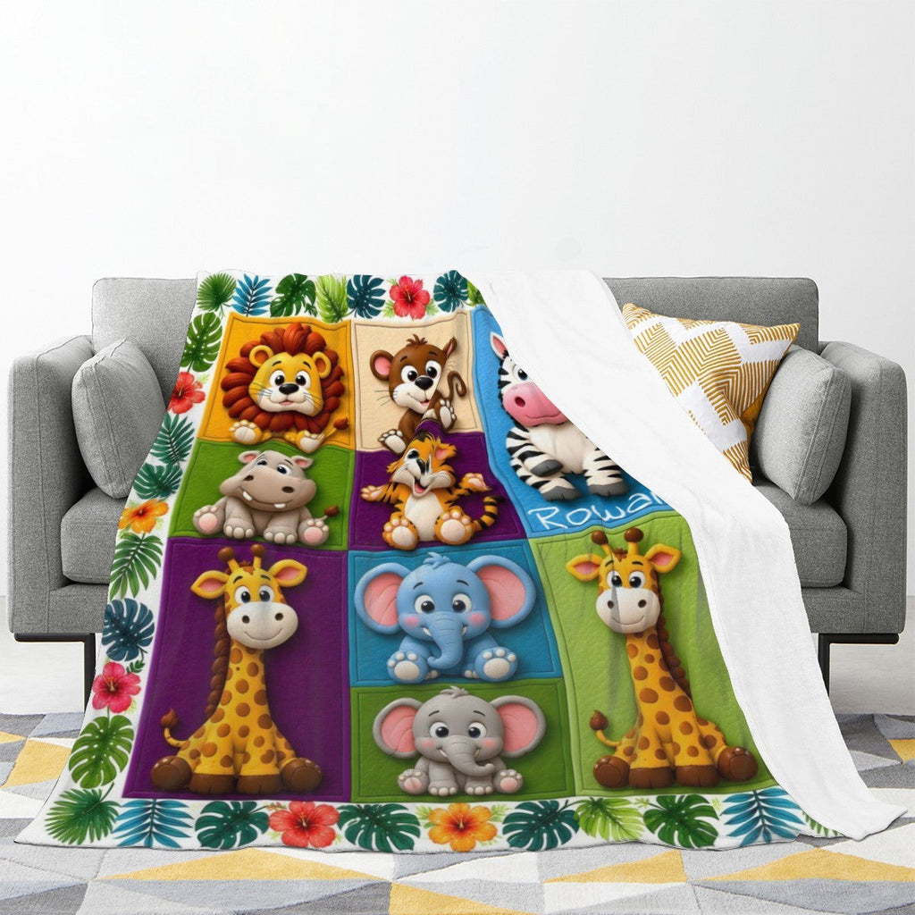 Personalised Safari Animals Name Blanket | 3D Effect Kids Gift