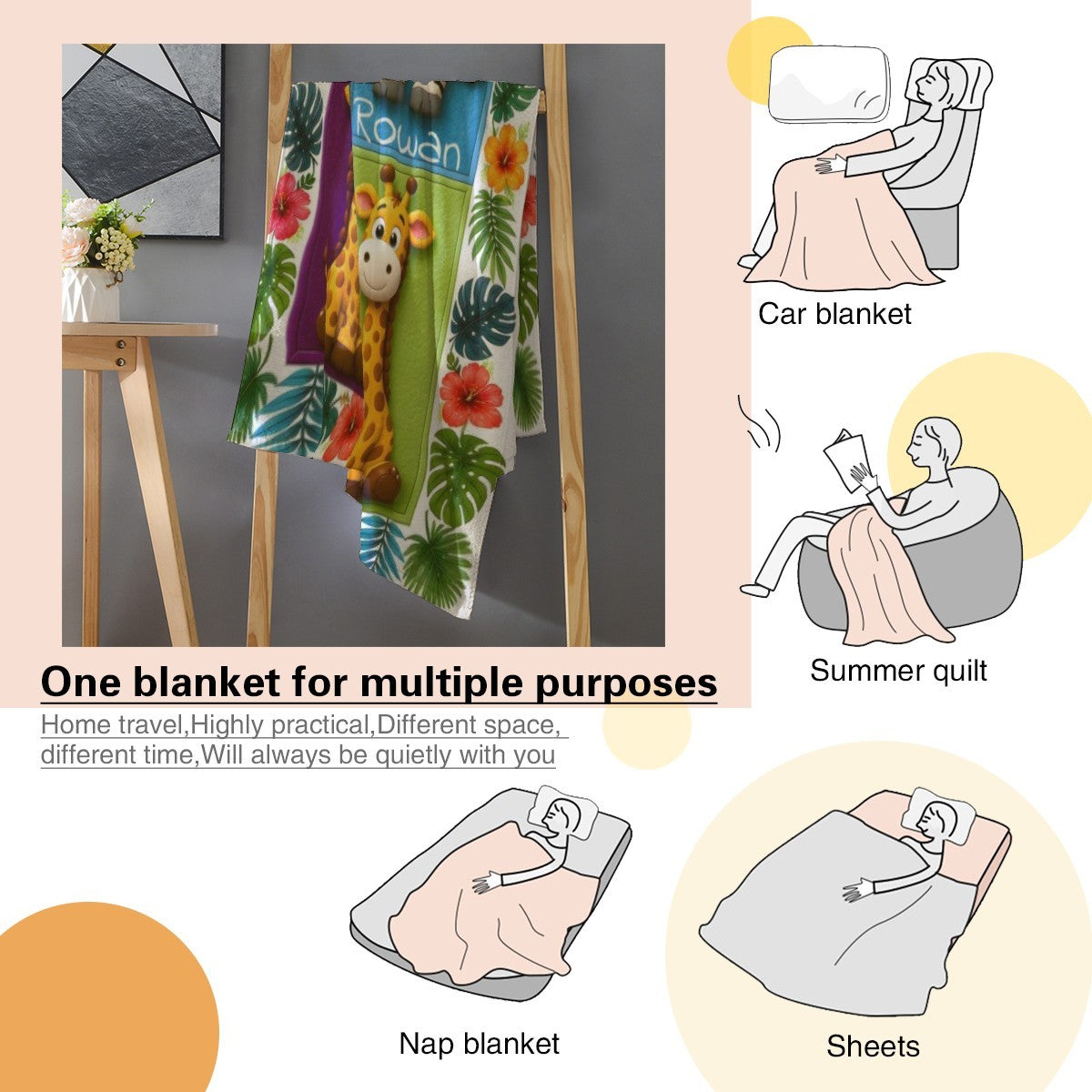 Personalised Safari Animals Name Blanket | 3D Effect Kids Gift