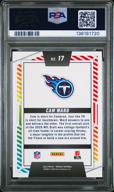 Graded 2025 Panini Mosaic Cam Ward #17 Men of Mastery Rookie RC Football Card PSA 10 Gem Mint