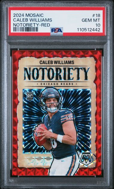 Graded 2024 Panini Mosaic Caleb Williams #18 Notoriety Red Rookie RC Football Card PSA 10 Gem Mint