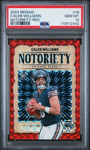 Graded 2024 Panini Mosaic Caleb Williams #18 Notoriety Red Rookie RC Football Card PSA 10 Gem Mint