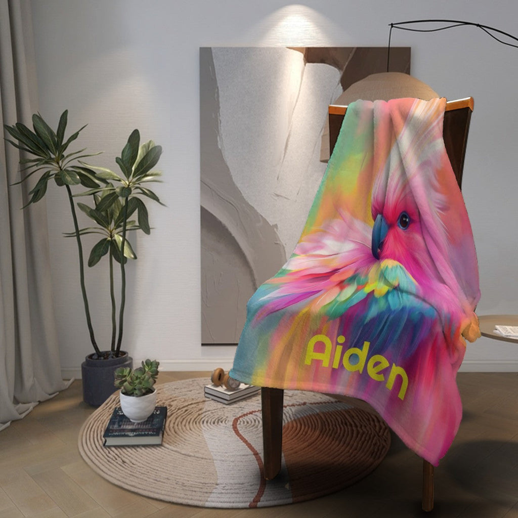 Personalized Rainbow Parrot Name Blanket | Colorful Bird Lover Gift