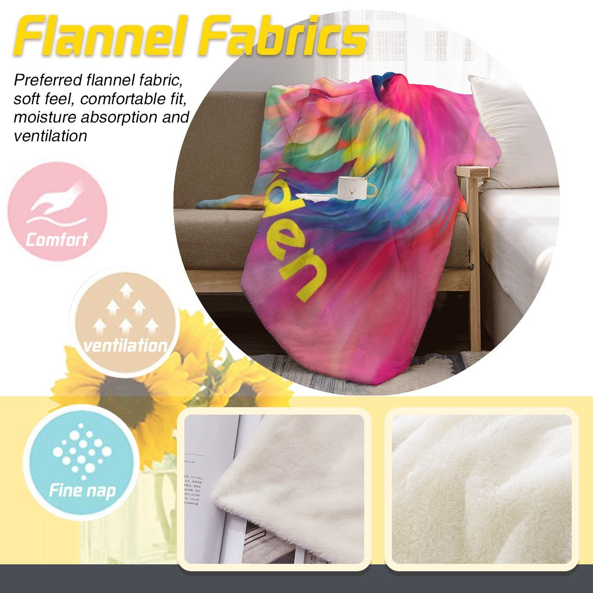 Personalized Rainbow Parrot Name Blanket | Colorful Bird Lover Gift