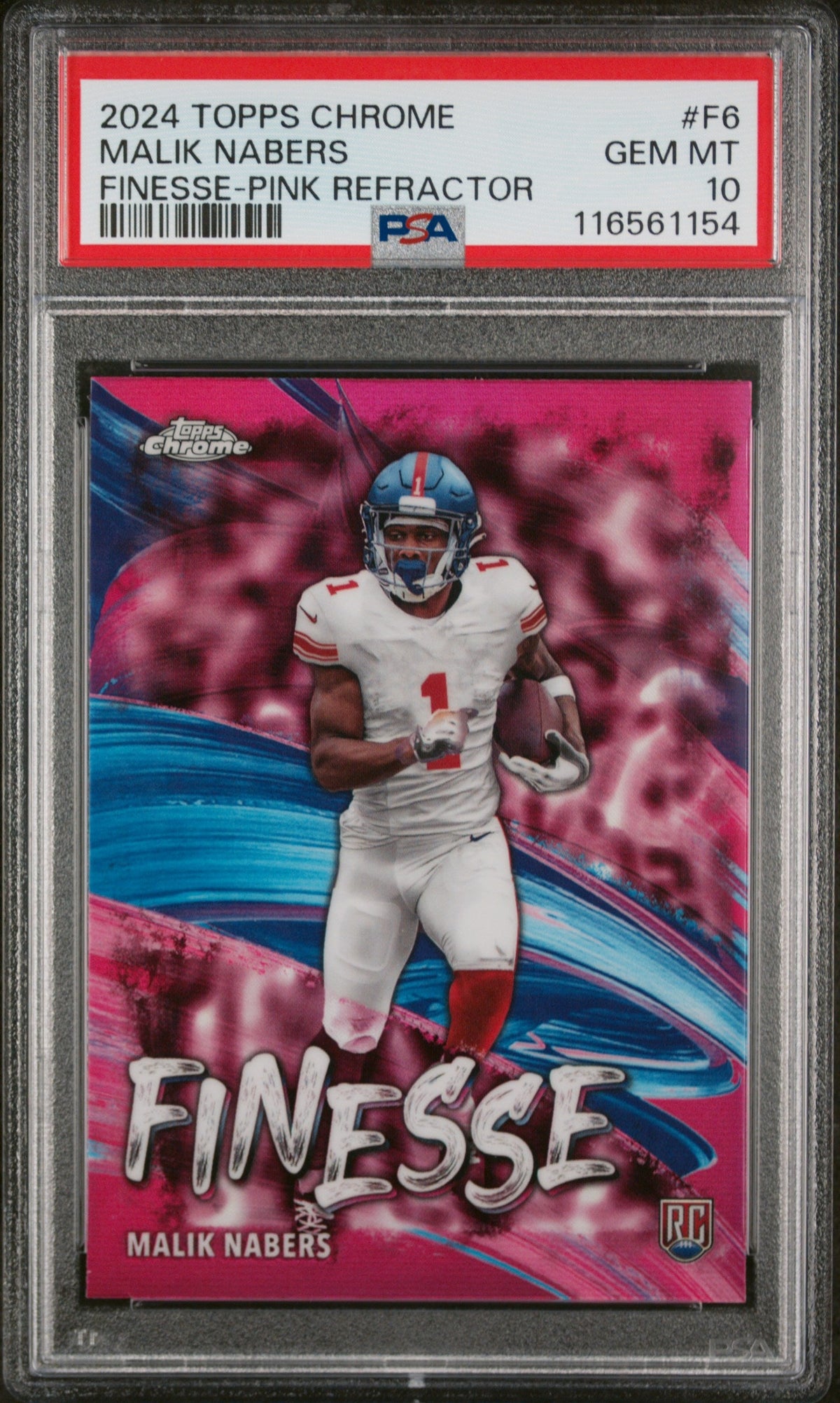 Graded 2024 Topps Chrome Malik Nabers #F6 Finesse Pink Refractor Rookie RC Football Card PSA 10 Gem Mint