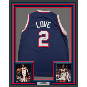 Framed Autographed/Signed Caleb Love 35x39 Arizona Blue College Basketball Jersey Beckett BAS COA