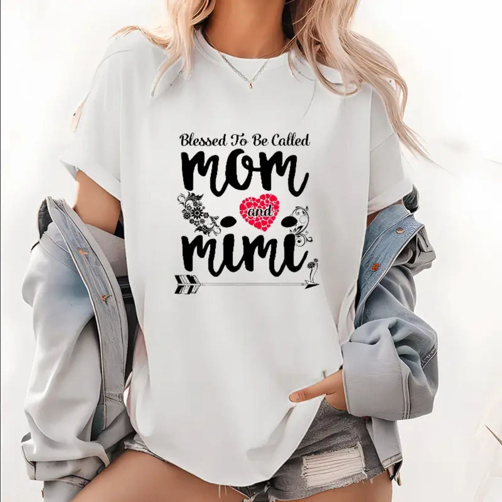 "Called Mom And Mimi's Blessing" Ladies T-Shirt – Casual Floral Mother's Day Tee, Premium 100% Cotton Grandmother Gift Top, Made in USA