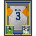 Framed Autographed/Signed Cam Akers 35x39 Los Angeles LA White Football Jersey Beckett BAS COA