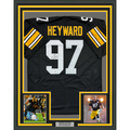 Framed Autographed/Signed Cameron Cam Heyward 35x39 Pittsburgh Retro Black Football Jersey Beckett BAS COA