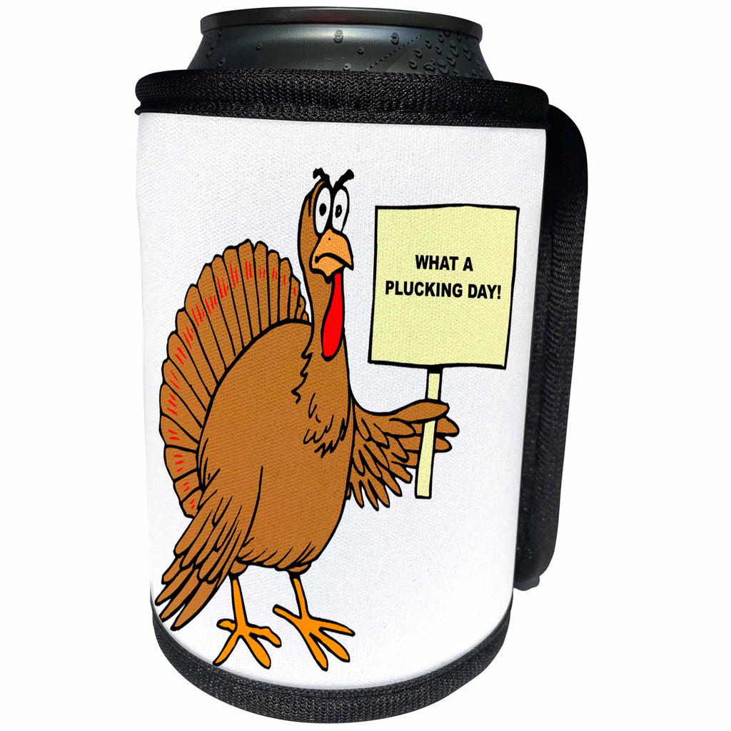 3dRose TDSwhite – Thanksgiving - What A Plucking Day Turkey Joke Happy Thanksgiving Humor Funny - Can Cooler Bottle Wrap (cc_269247)