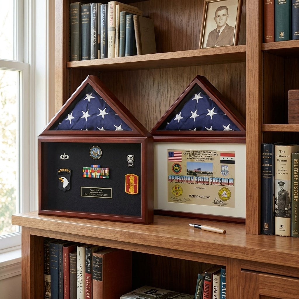 Capitol Flag Presentation Case with Display Shadow Box - Cherry Finish