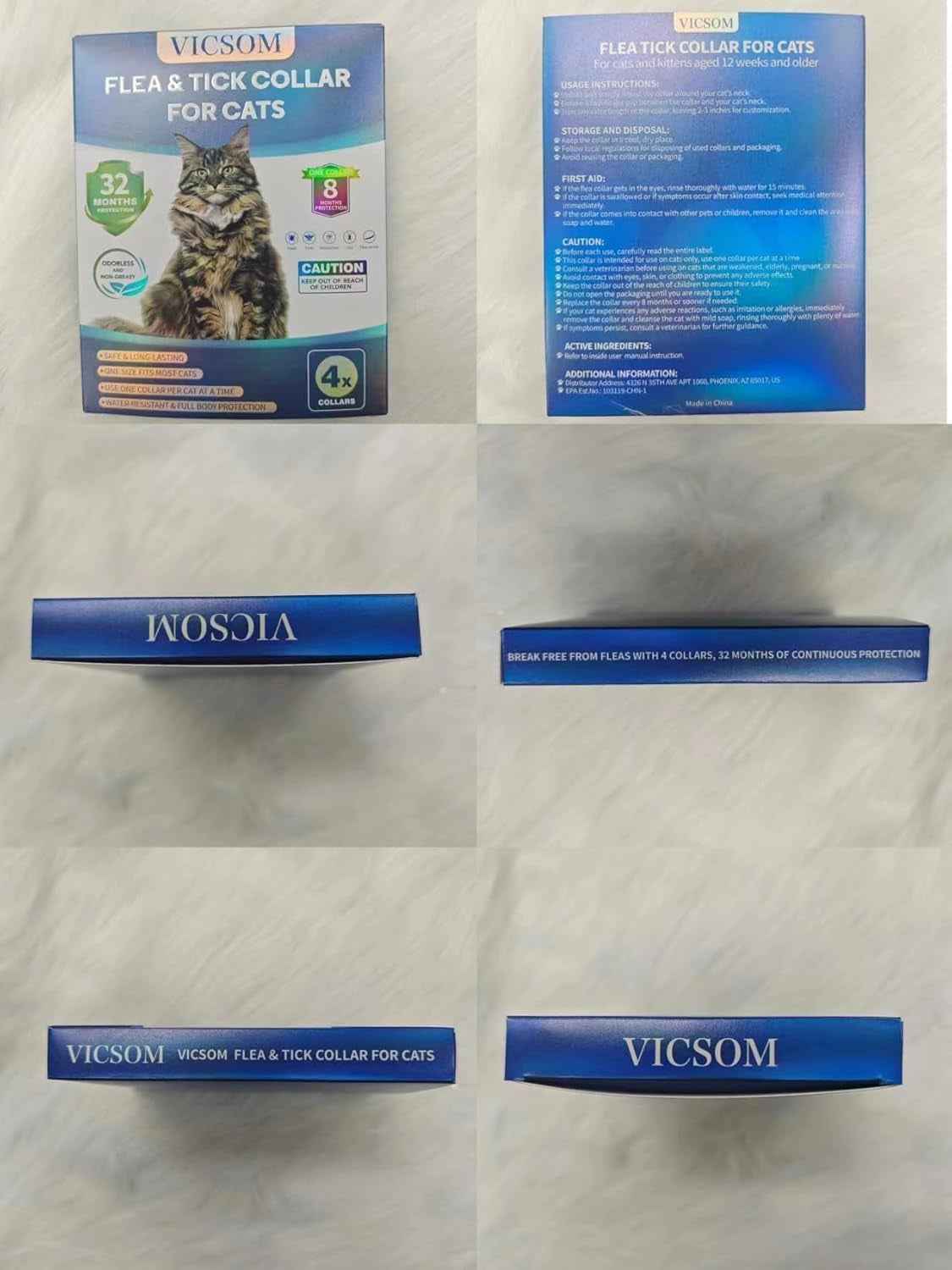 Cat Flea Collar 4 Pack Waterproof Adjustable Tick Prevention 32 Month Protection