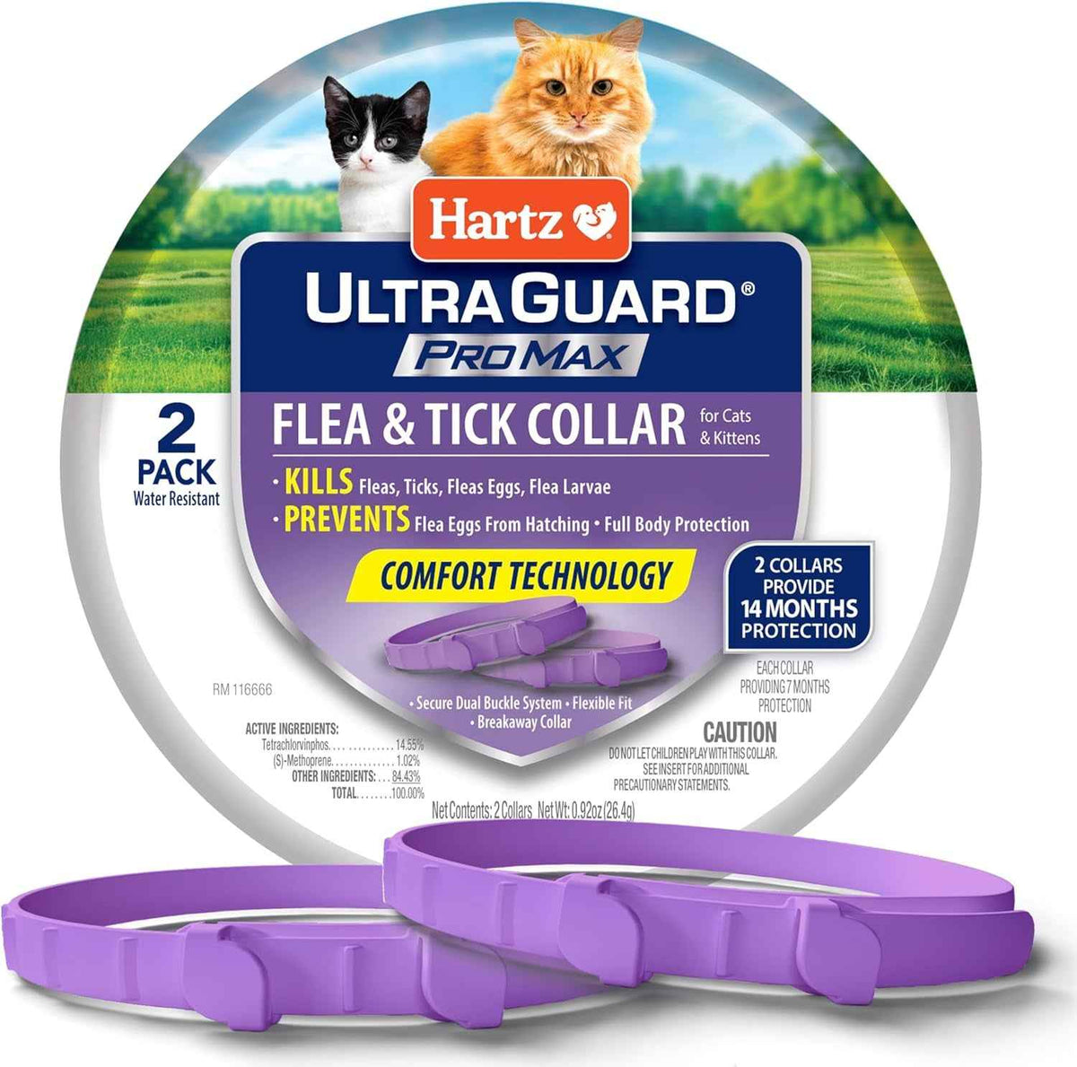 Cat Flea Tick Collar 2 Pack Breakaway Adjustable 14 Month Protection