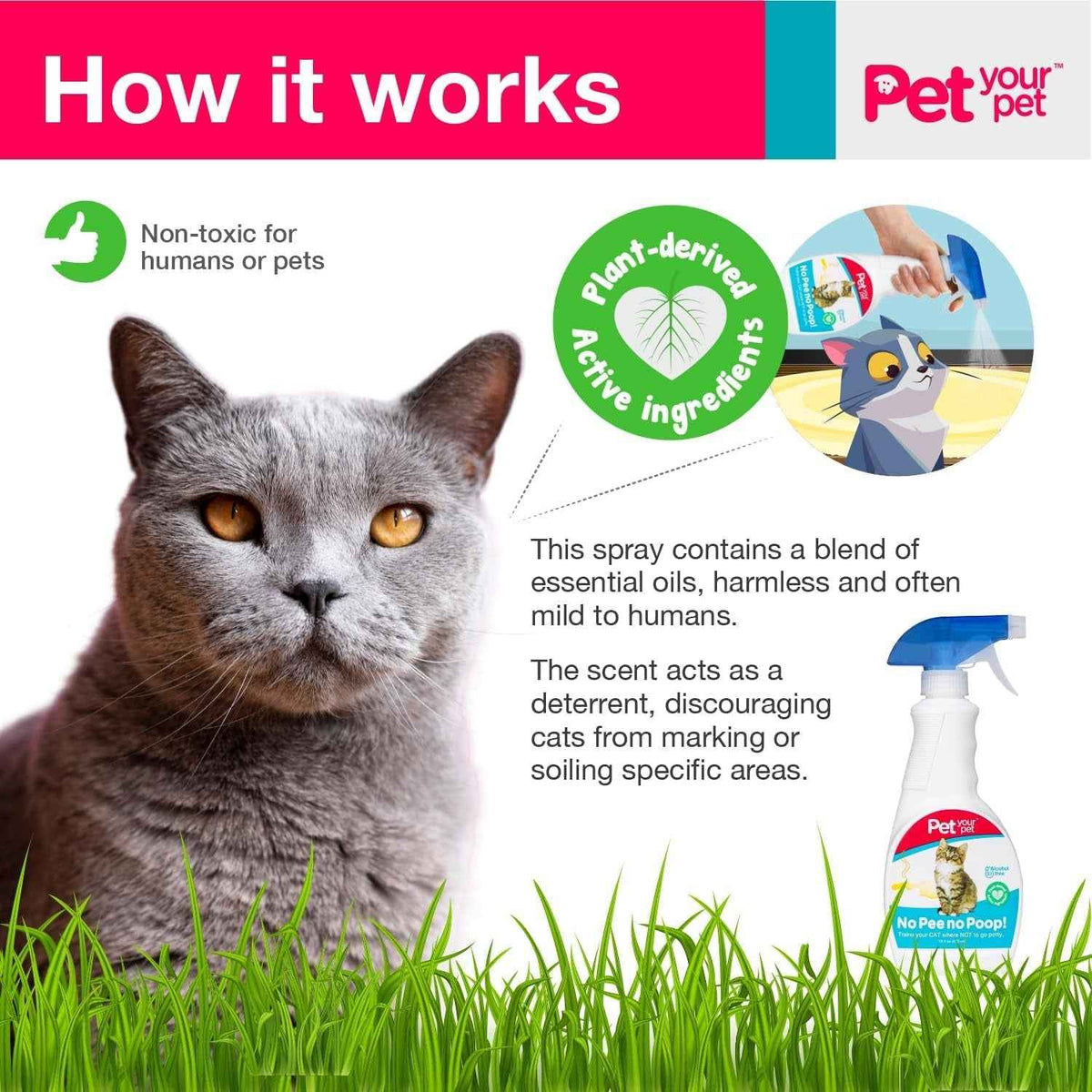 Cat Potty Training Spray – No Pee No Poop Natural Deterrent, 16oz
