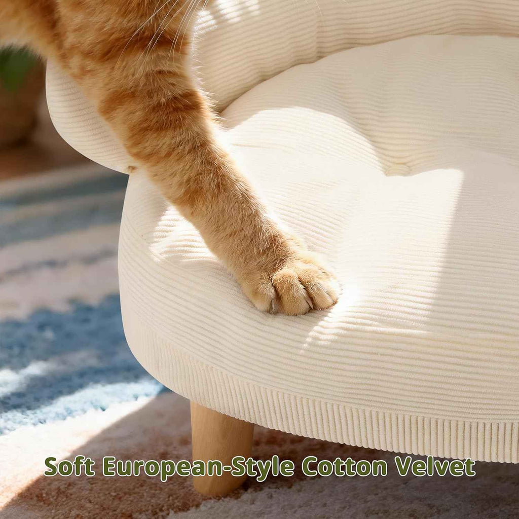 Cat Sofa Bed Furniture Style Velvet Pet Couch with Wood Legs Small Dogs