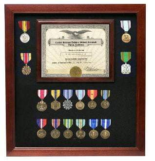 Military Certificate with Medal Display Case with Cherry Finish