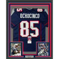 Framed Autographed/Signed Chad Ochocinco (Johnson) 35x39 New England Blue Football Jersey JSA COA