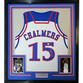 Framed Autographed/Signed Mario Chalmers 35x39 Kansas White College Basketball Jersey JSA COA