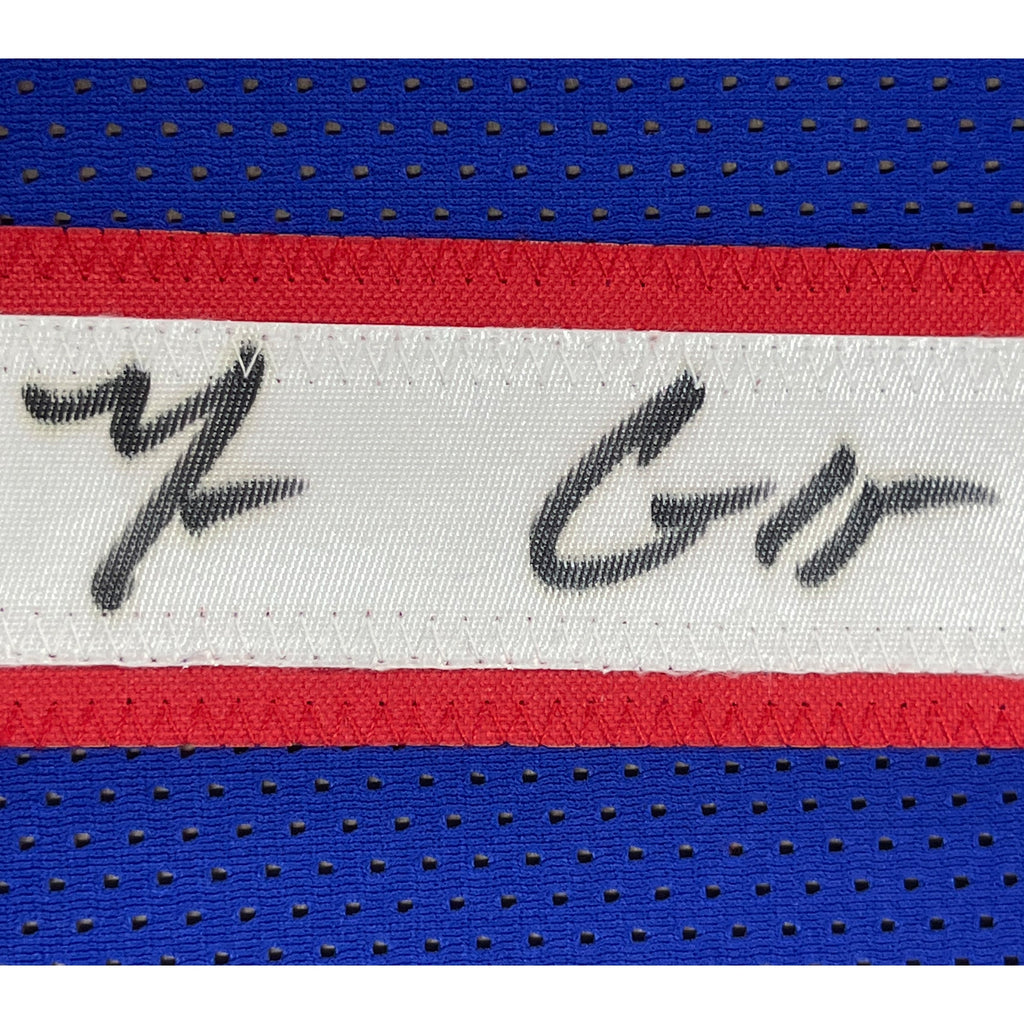 Framed Autographed/Signed Mario Chalmers 35x39 Kansas Blue College Basketball Jersey JSA COA