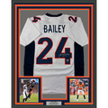 Framed Autographed/Signed Champ Bailey 35x39 Denver White Football Jersey Beckett BAS COA