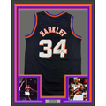Framed Autographed/Signed Charles Barkley 35x39 Phoenix Black Basketball Jersey JSA COA