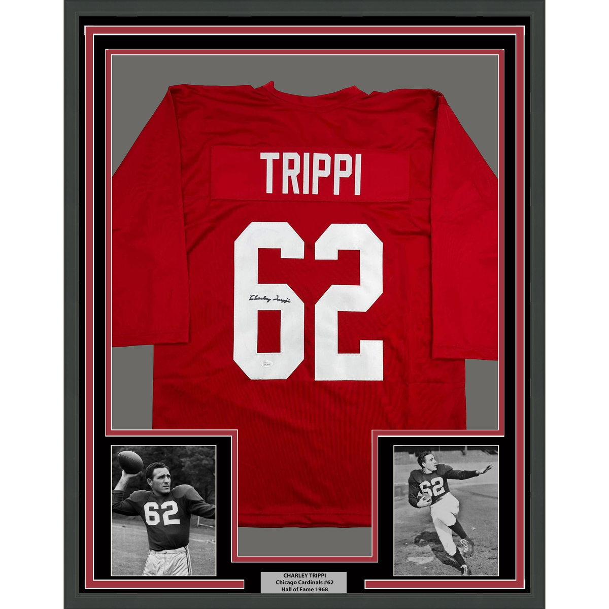 Framed Autographed/Signed Charley Trippi 35xx39 Arizona Red Football Jersey JSA COA