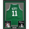Framed Autographed/Signed Charlie Scott 35x39 Boston Green Basketball Jersey JSA COA