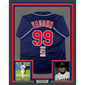Framed Autographed/Signed Charlie Sheen 35x39 Wild Thing Ricky Vaughn Major League Movie Blue Baseball Jersey JSA COA
