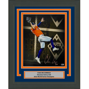 Framed Autographed/Signed Chas McCormick Houston Astros 2022 World Series Catch 16x20 Baseball Photo Beckett BAS COA