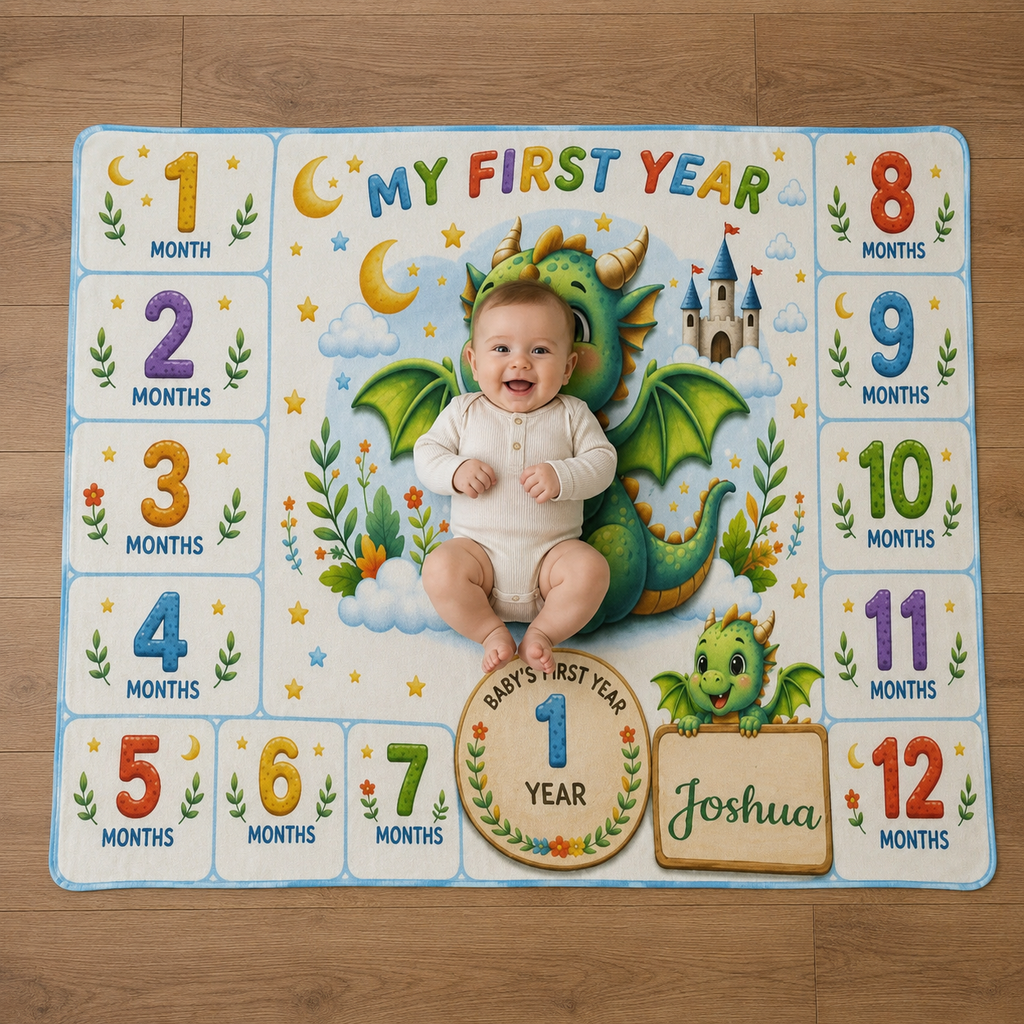 Personalized Baby Milestone Blanket – Dragon First Year