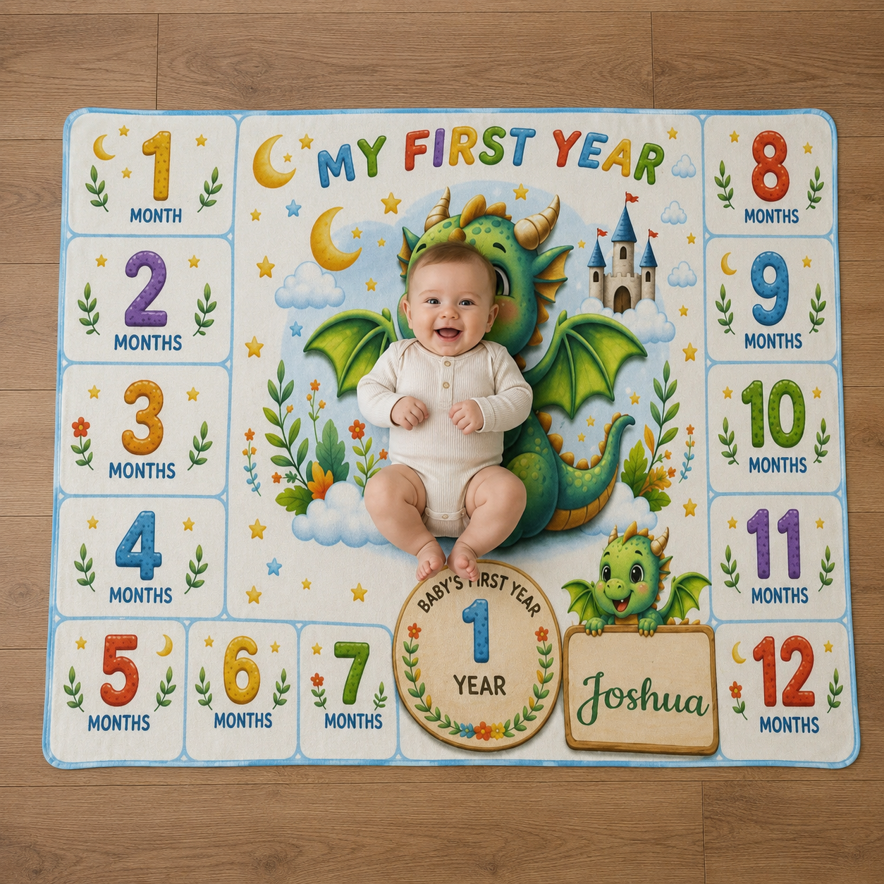 Personalized Baby Milestone Blanket – Dragon First Year