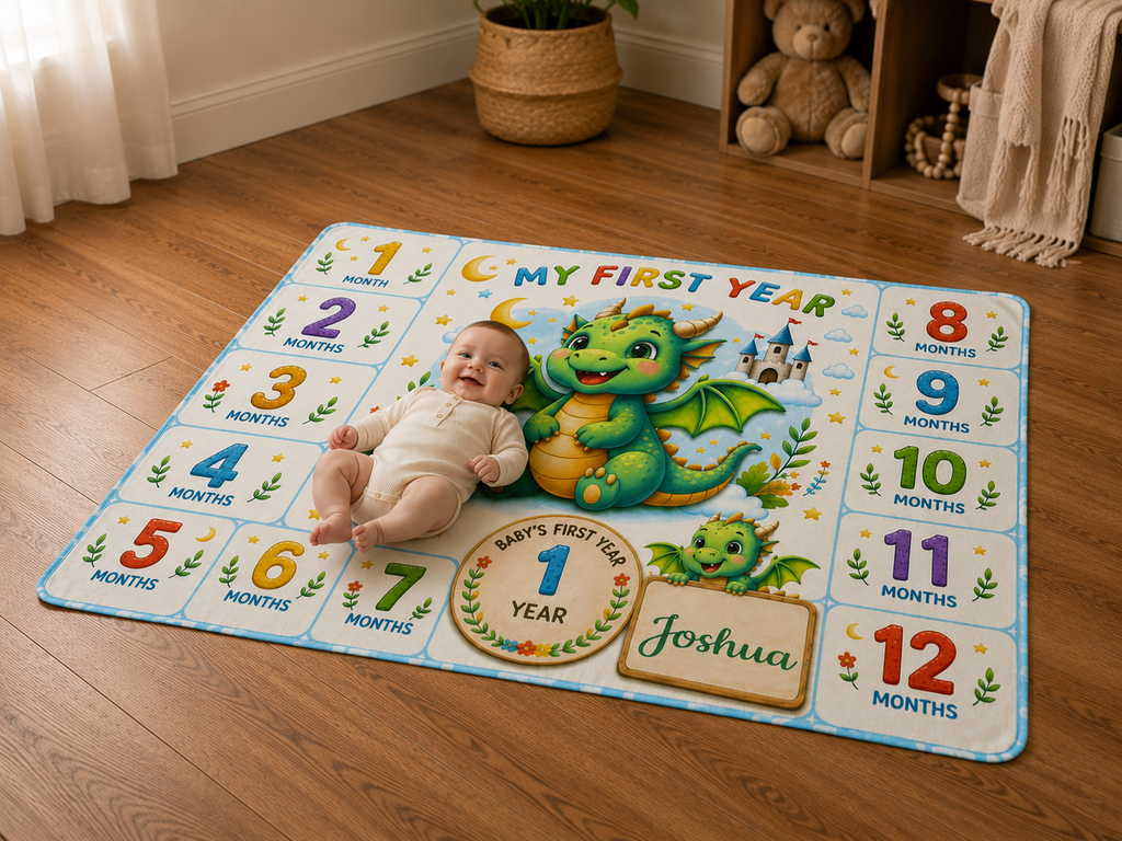 Personalized Baby Milestone Blanket – Dragon First Year