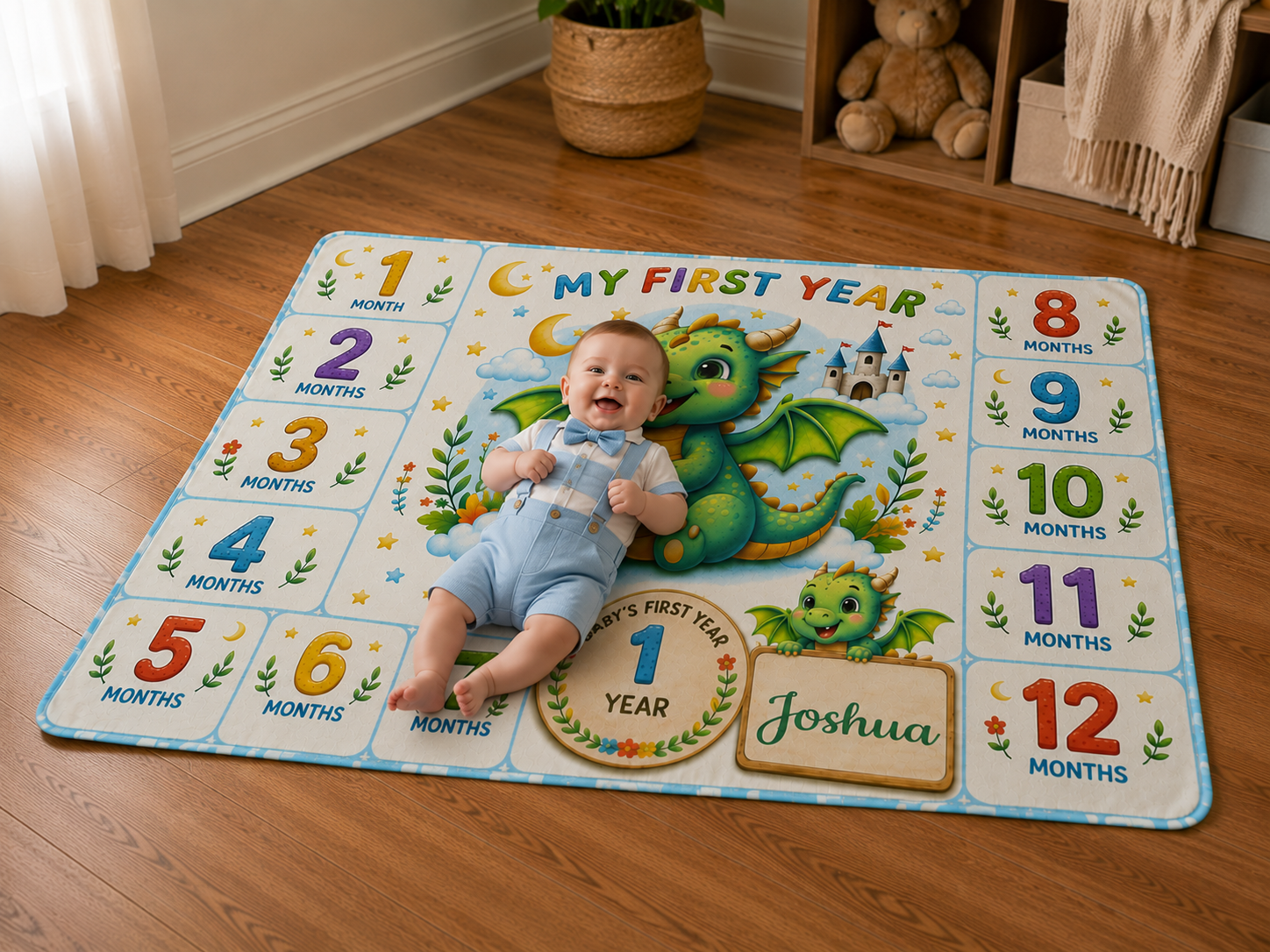 Personalized Baby Milestone Blanket – Dragon First Year