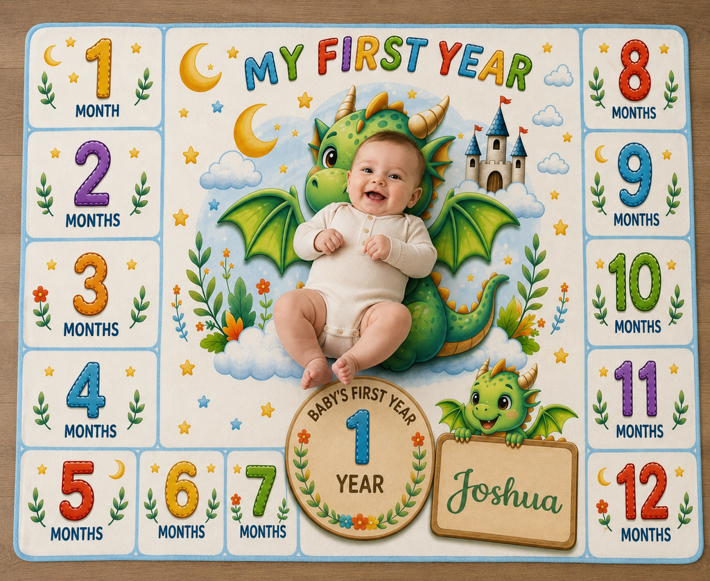 Personalized Baby Milestone Blanket – Dragon First Year