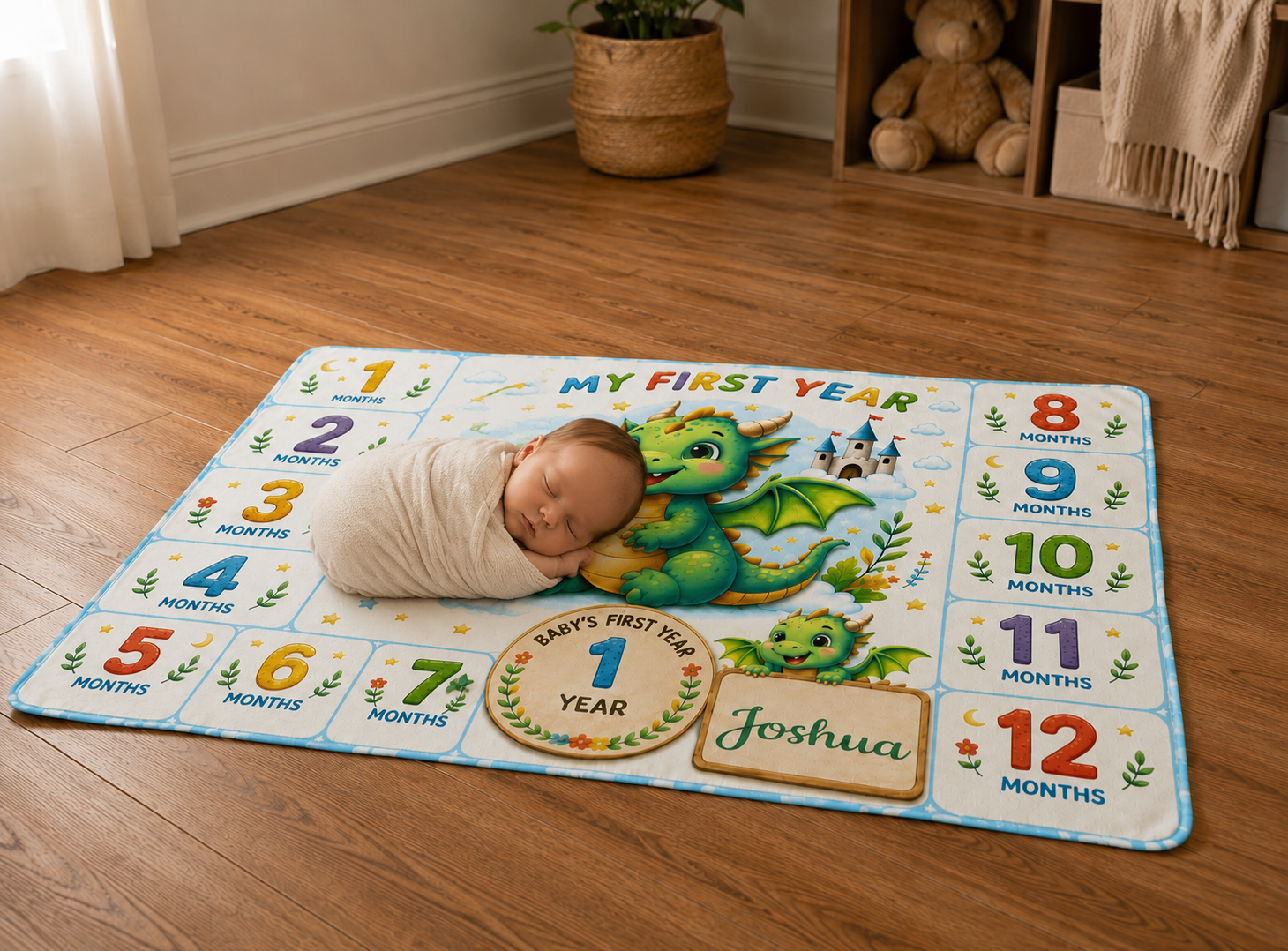 Personalized Baby Milestone Blanket – Dragon First Year